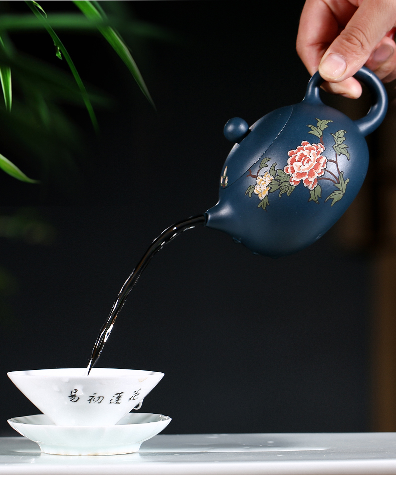 純手工紫砂壺，小巧琺瑯印花紫砂壺