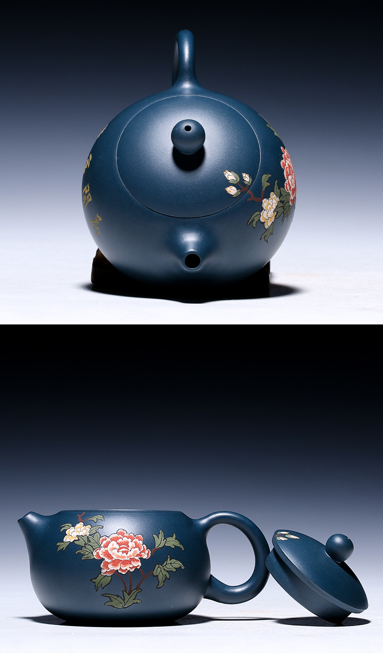 純手工紫砂壺，小巧琺瑯印花紫砂壺